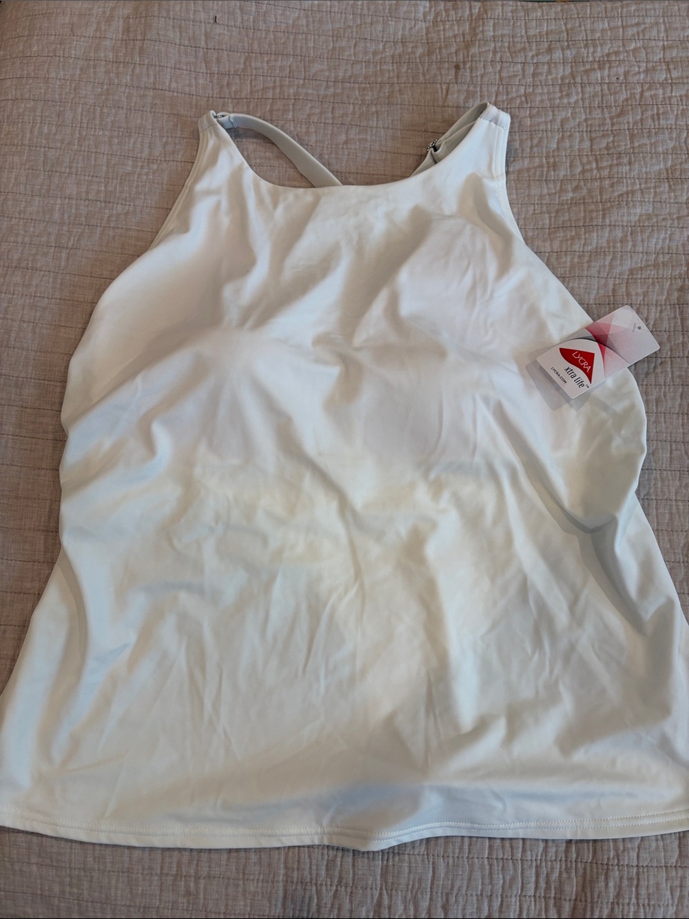 Lands' End White Strappy Tankini Top with Built-In Cups